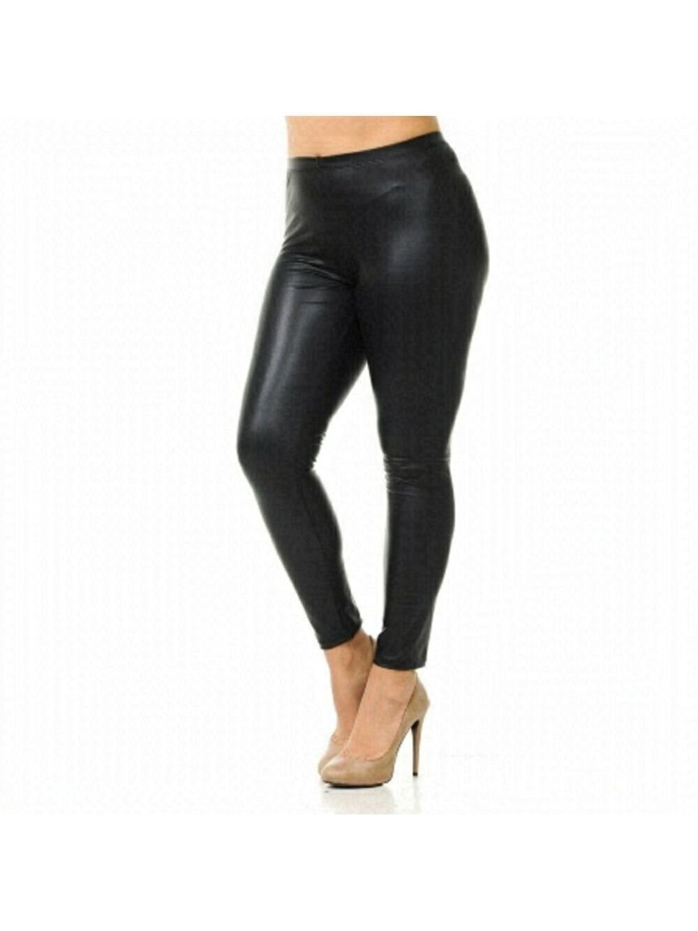 TRÏBE Matte Black Faux Leather full length Leggings Size XXXL NWT